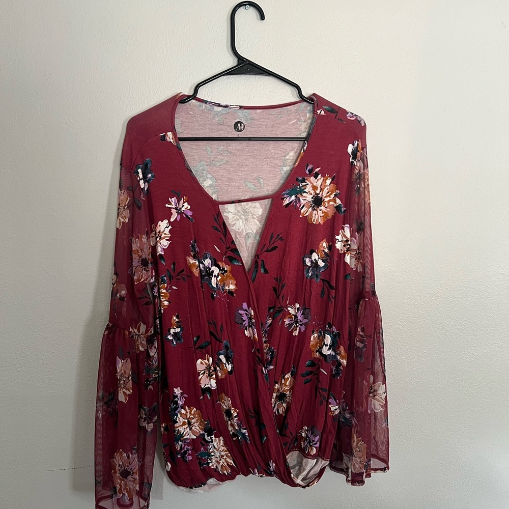 Chic Floral Burgundy Blouse